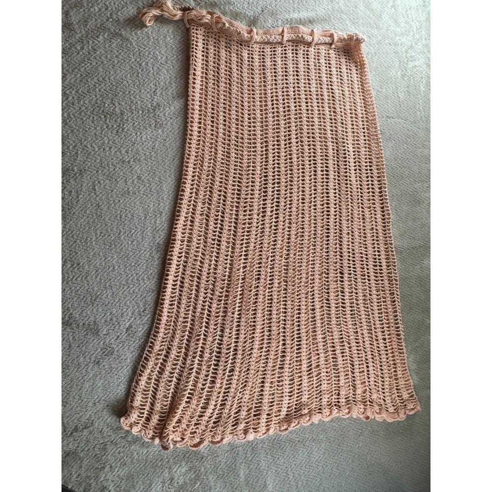 Crochet A-Line Midi Skirt Womens Pink Drawcord Adjustable Waist Bohemian Unlined - Picture 2 of 5